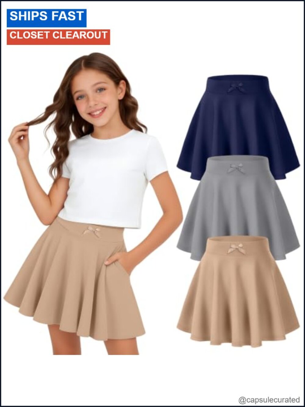 Girls Pleated Skorts 3 Pack School Uniform Built-in Shorts